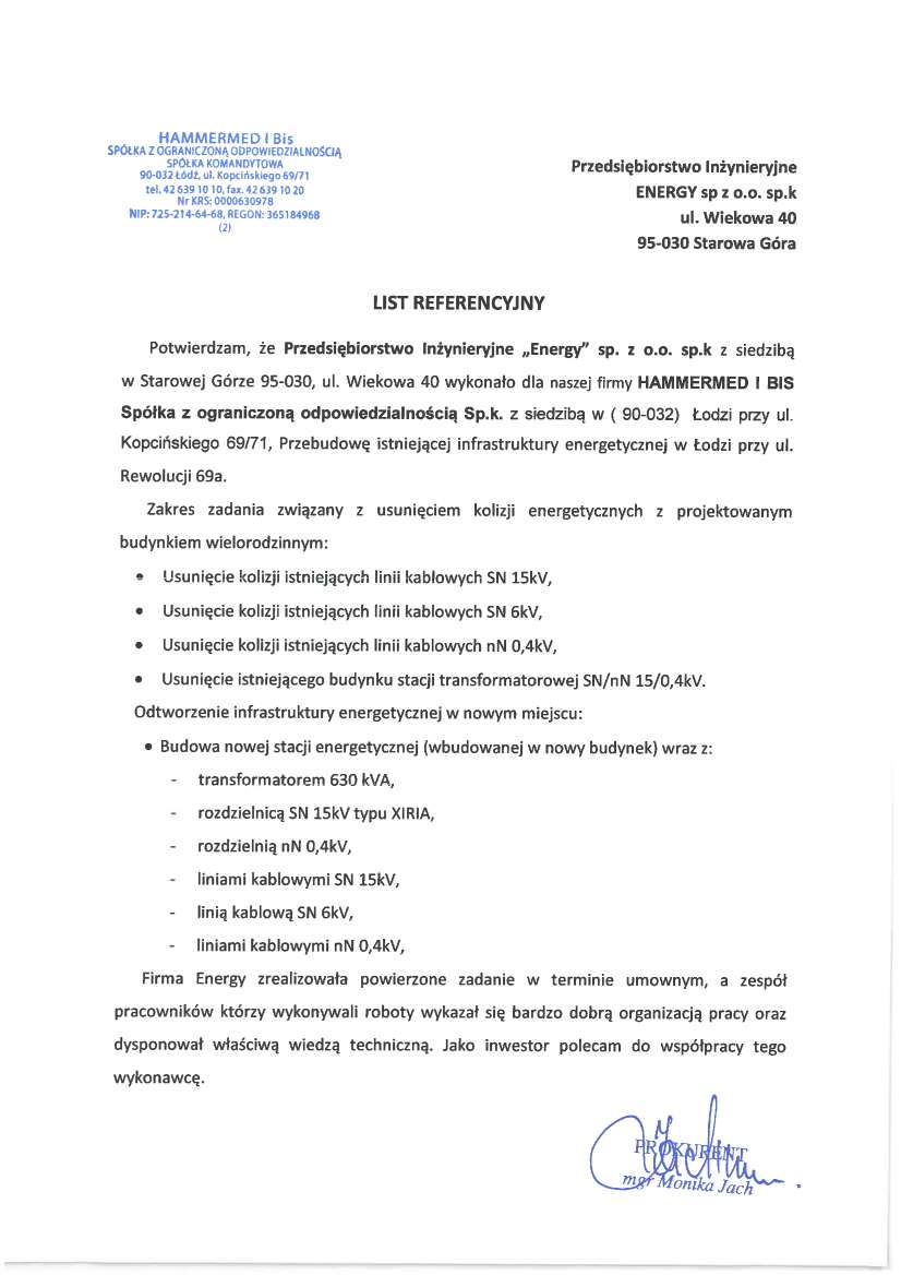 List referencyjny — HAMMERMED I Bis Spółka z ograniczoną odpowiedzialnością Spółka Komandytowa, 2021