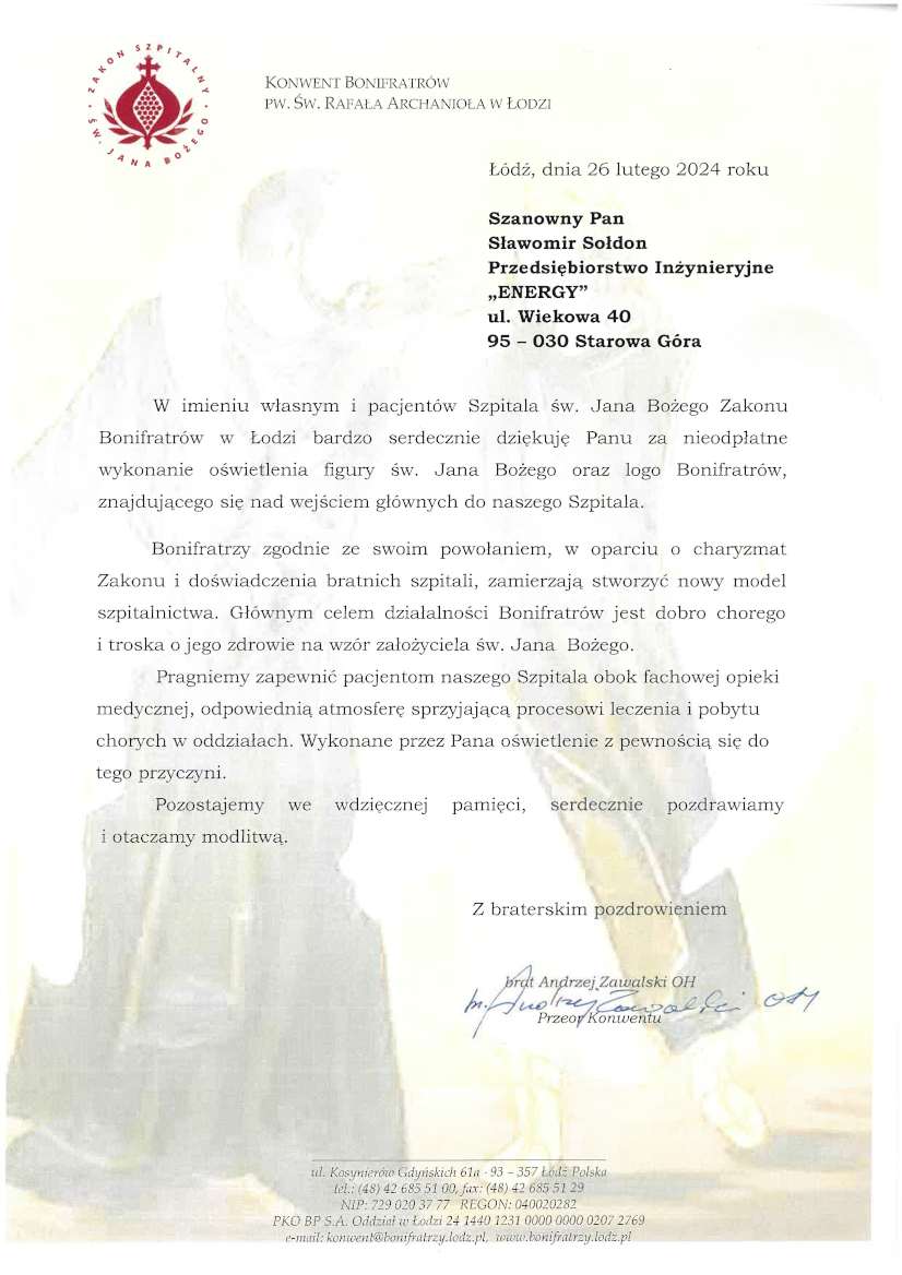 List referencyjny — Konwent Bonifratrów pw. św. Rafała Archanioła w Łodzi, 2024